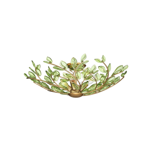 Crystorama Bridget 21.25in 4-Light Semi Flush Mount | Coastal Soft Gold and Green Floral Glass | Bathroom & Bedroom Ceiling Light | Model BGT-330-SG-GR