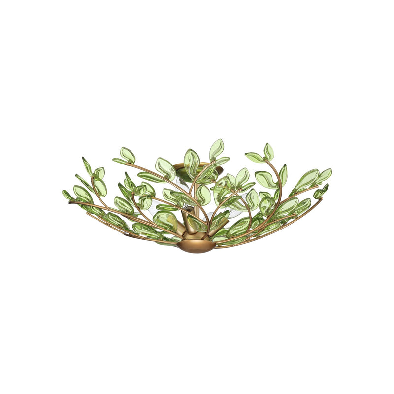 Crystorama Bridget 21.25in 4-Light Semi Flush Mount | Coastal Soft Gold and Green Floral Glass | Bathroom & Bedroom Ceiling Light | Model BGT-330-SG-GR