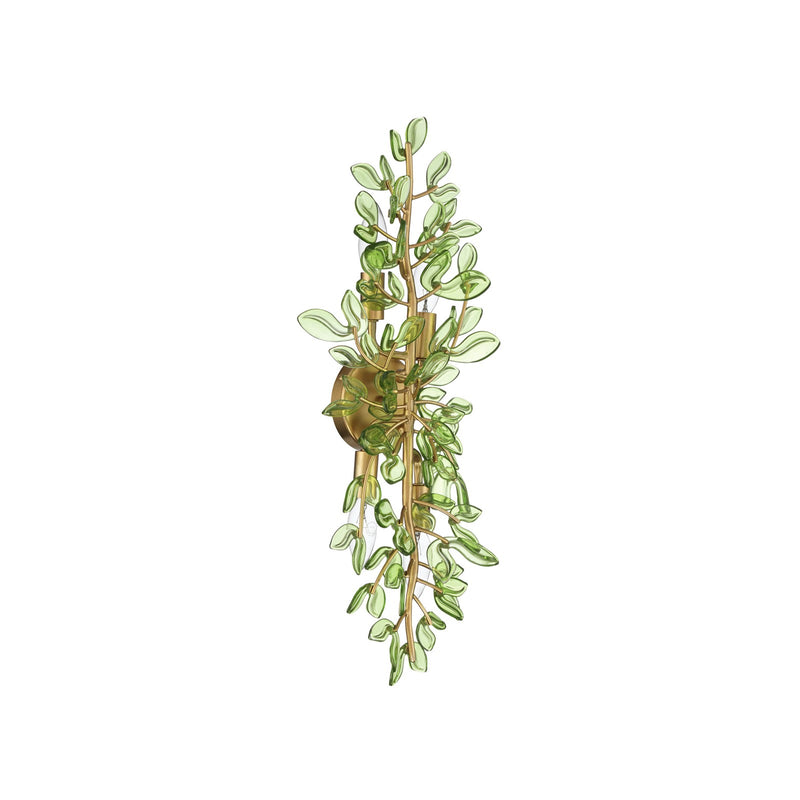 Crystorama Bridget 8.25in 4-Light Wall Sconce | Coastal Soft Gold Steel and Green Glass | Bathroom & Bedroom Accent | 8.25 x 5 x 24 in | Model BGT-332-SG-GR