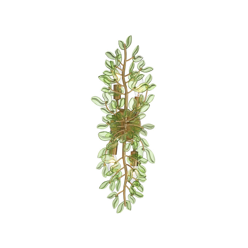 Crystorama Bridget 8.25in 4-Light Wall Sconce | Coastal Soft Gold Steel and Green Glass | Bathroom & Bedroom Accent | 8.25 x 5 x 24 in | Model BGT-332-SG-GR