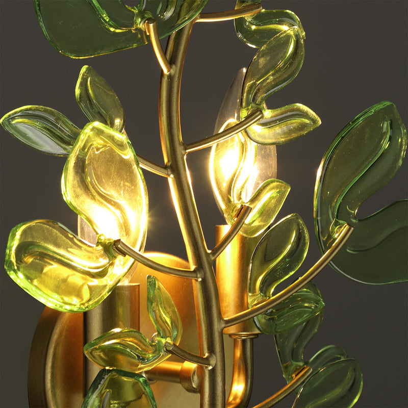 Crystorama Bridget 8.25in 4-Light Wall Sconce | Coastal Soft Gold Steel and Green Glass | Bathroom & Bedroom Accent | 8.25 x 5 x 24 in | Model BGT-332-SG-GR