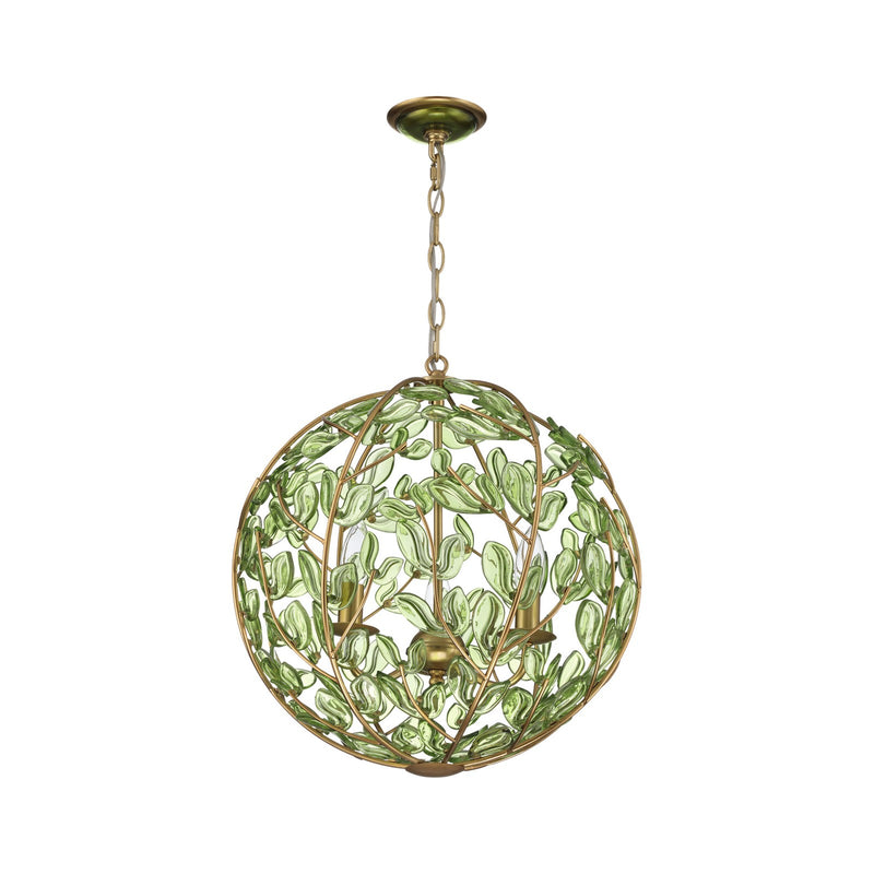 Crystorama Bridget 16.5in 3-Light Chandelier | Coastal Soft Gold and Green Glass | Dining Room & Entryway | 16.5 x 16.5 x 18 in | Model BGT-334-SG-GR