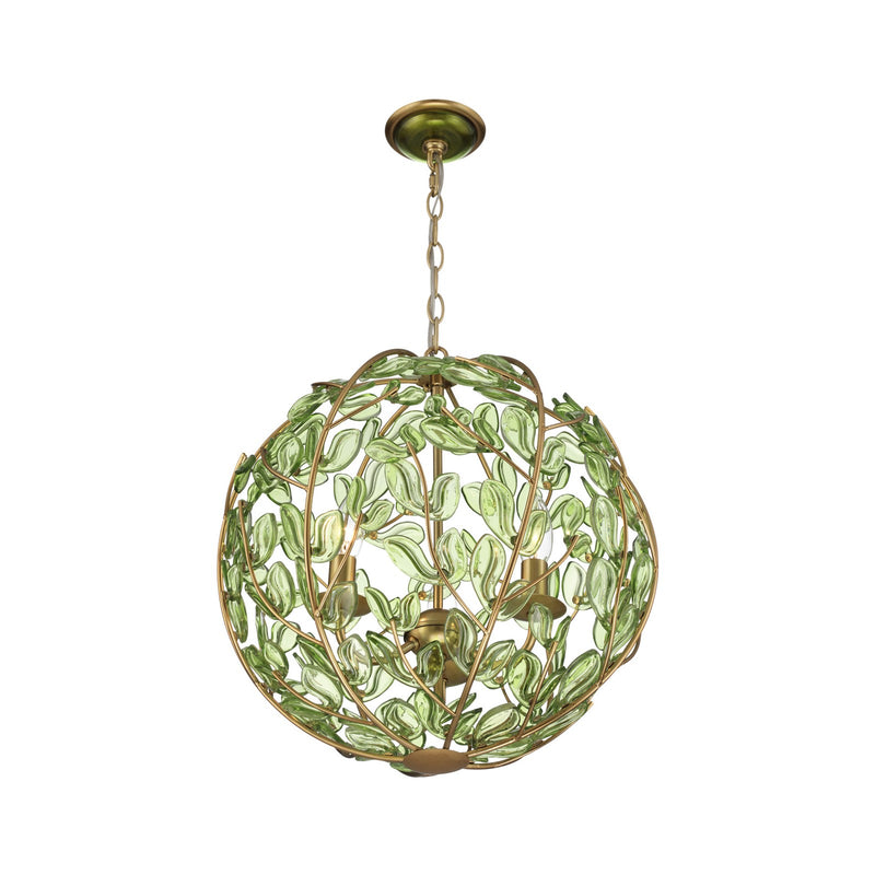 Crystorama Bridget 16.5in 3-Light Chandelier | Coastal Soft Gold and Green Glass | Dining Room & Entryway | 16.5 x 16.5 x 18 in | Model BGT-334-SG-GR