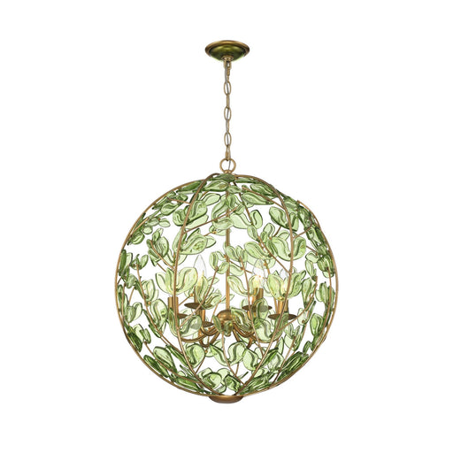 Crystorama Bridget 21in 6-Light Chandelier | Coastal Soft Gold and Green Glass | Dining Room & Entryway | 21 x 21 x 23.25 in | Model BGT-335-SG-GR