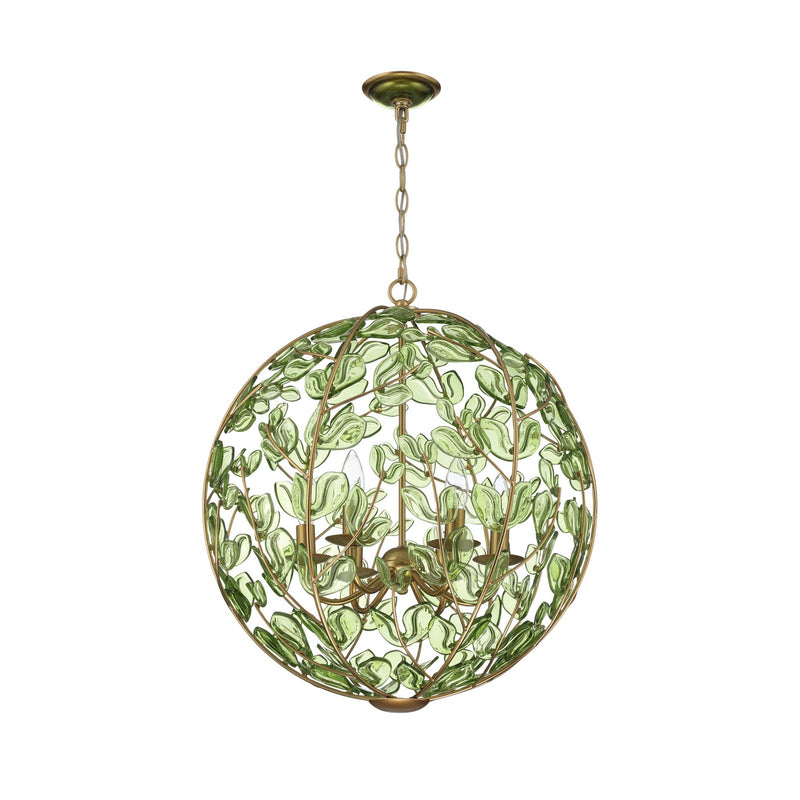 Crystorama Bridget 21in 6-Light Chandelier | Coastal Soft Gold and Green Glass | Dining Room & Entryway | 21 x 21 x 23.25 in | Model BGT-335-SG-GR