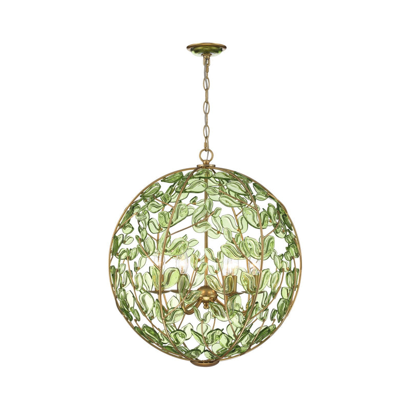 Crystorama Bridget 21in 6-Light Chandelier | Coastal Soft Gold and Green Glass | Dining Room & Entryway | 21 x 21 x 23.25 in | Model BGT-335-SG-GR