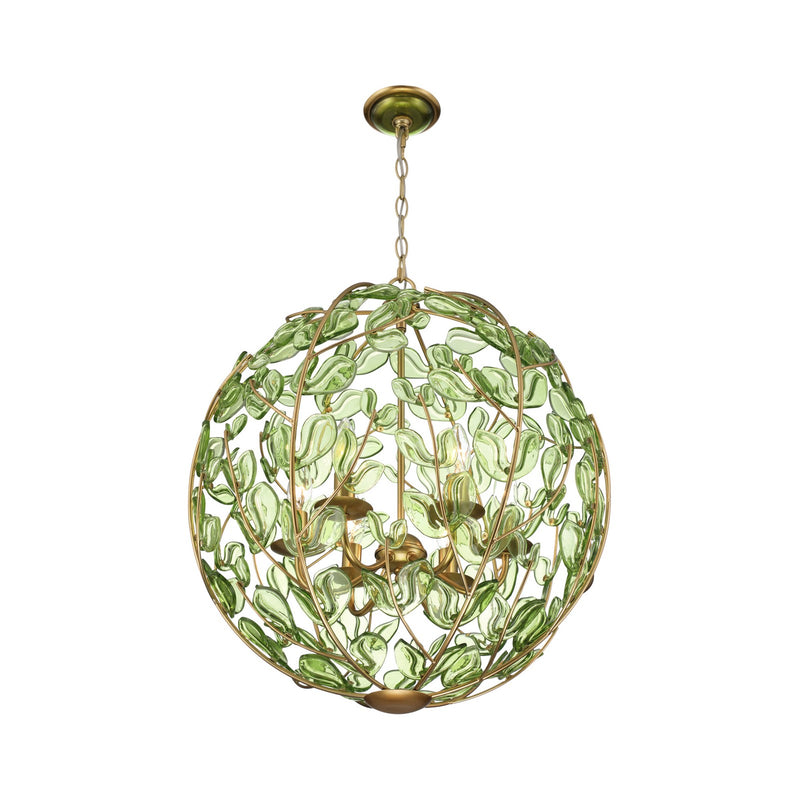 Crystorama Bridget 21in 6-Light Chandelier | Coastal Soft Gold and Green Glass | Dining Room & Entryway | 21 x 21 x 23.25 in | Model BGT-335-SG-GR