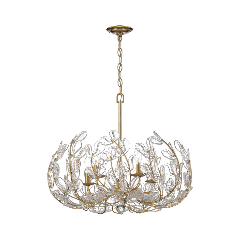 Crystorama Bridget 23.5in 5-Light Chandelier | Coastal Soft Gold Steel and Clear Floral Glass | Dining Room & Entryway | 23.5 x 23.5 x 20 in | Model BGT-336-SG-CL