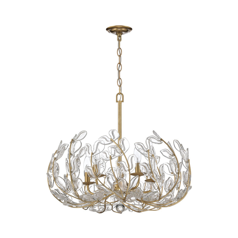 Crystorama Bridget 23.5in 5-Light Chandelier | Coastal Soft Gold Steel and Clear Floral Glass | Dining Room & Entryway | 23.5 x 23.5 x 20 in | Model BGT-336-SG-CL