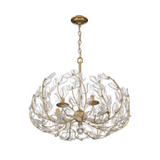 Crystorama Bridget 23.5in 5-Light Chandelier | Coastal Soft Gold Steel and Clear Floral Glass | Dining Room & Entryway | 23.5 x 23.5 x 20 in | Model BGT-336-SG-CL