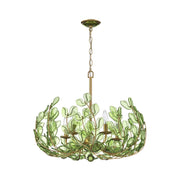 Crystorama Bridget 23.5in 5-Light Chandelier | Coastal Soft Gold Steel and Green Floral Glass | Dining Room & Entryway | 23.5 x 23.5 x 20 in | Model BGT-336-SG-GR