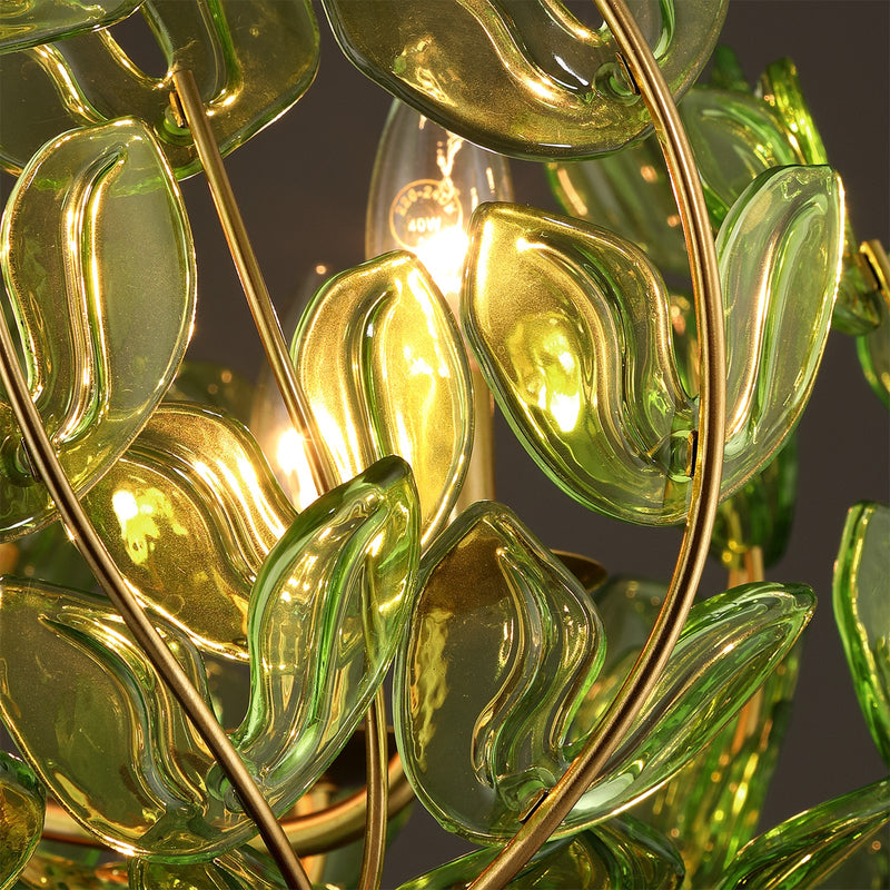 Crystorama Bridget 23.5in 5-Light Chandelier | Coastal Soft Gold Steel and Green Floral Glass | Dining Room & Entryway | 23.5 x 23.5 x 20 in | Model BGT-336-SG-GR