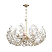 Crystorama Bridget 28.25in 6-Light Chandelier | Coastal Soft Gold Steel and Clear Floral Glass | Dining Room & Entryway | 28.25 x 28.25 x 20.5 in | Model BGT-338-SG-CL