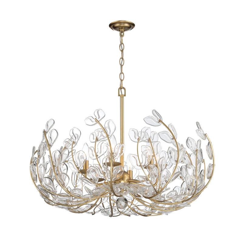 Crystorama Bridget 28.25in 6-Light Chandelier | Coastal Soft Gold Steel and Clear Floral Glass | Dining Room & Entryway | 28.25 x 28.25 x 20.5 in | Model BGT-338-SG-CL