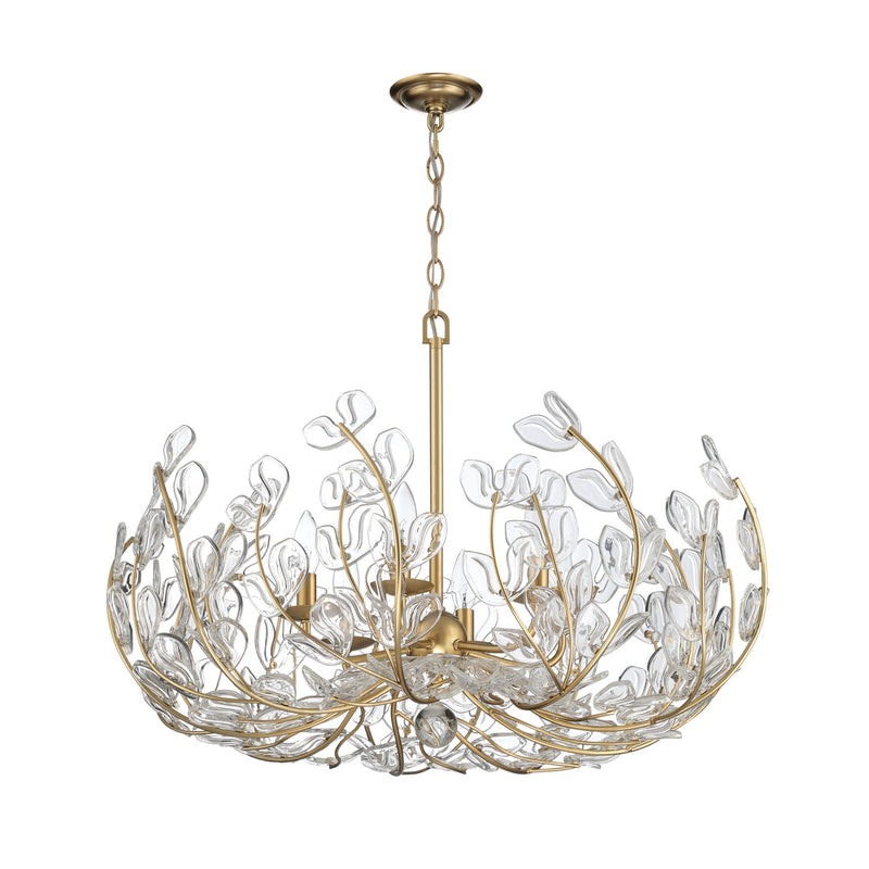 Crystorama Bridget 28.25in 6-Light Chandelier | Coastal Soft Gold Steel and Clear Floral Glass | Dining Room & Entryway | 28.25 x 28.25 x 20.5 in | Model BGT-338-SG-CL
