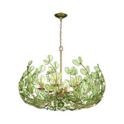 Crystorama Bridget 28.25in 6-Light Chandelier | Coastal Soft Gold Steel and Green Floral Glass | Dining Room & Entryway | 28.25 x 28.25 x 20.5 in | Model BGT-338-SG-GR