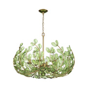 Crystorama Bridget 28.25in 6-Light Chandelier | Coastal Soft Gold Steel and Green Floral Glass | Dining Room & Entryway | 28.25 x 28.25 x 20.5 in | Model BGT-338-SG-GR