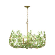 Crystorama Bridget 28.25in 6-Light Chandelier | Coastal Soft Gold Steel and Green Floral Glass | Dining Room & Entryway | 28.25 x 28.25 x 20.5 in | Model BGT-338-SG-GR