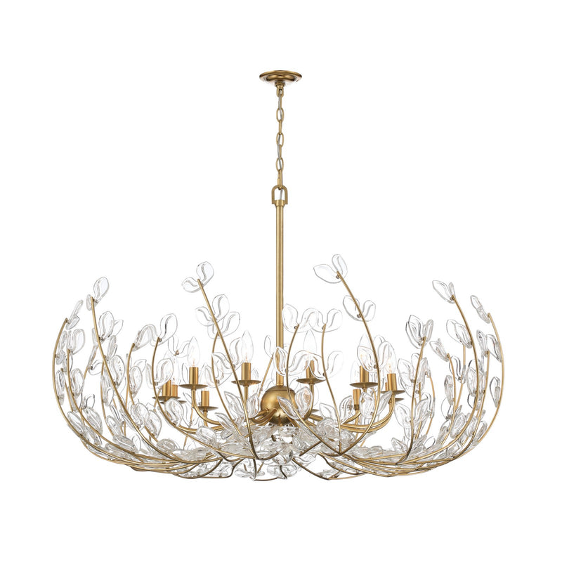 Crystorama Bridget 42in 12-Light Chandelier | Coastal Soft Gold Steel and Clear Floral Glass | Dining Room & Entryway | 42 x 42 x 27.5 in | Model BGT-339-SG-CL