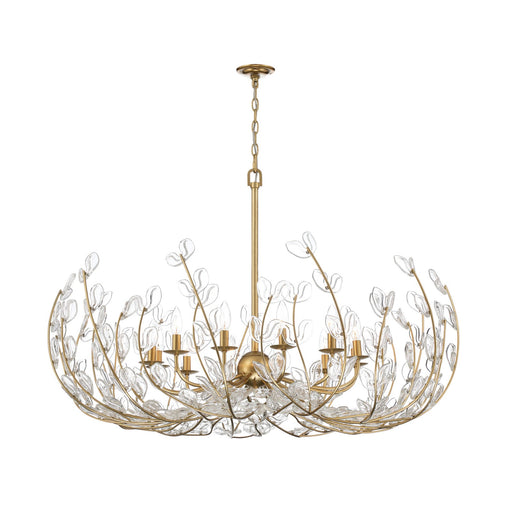 Crystorama Bridget 42in 12-Light Chandelier | Coastal Soft Gold Steel and Clear Floral Glass | Dining Room & Entryway | 42 x 42 x 27.5 in | Model BGT-339-SG-CL