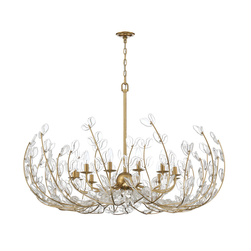 Crystorama Bridget 42in 12-Light Chandelier | Coastal Soft Gold Steel and Clear Floral Glass | Dining Room & Entryway | 42 x 42 x 27.5 in | Model BGT-339-SG-CL
