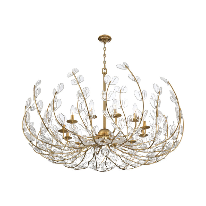Crystorama Bridget 42in 12-Light Chandelier | Coastal Soft Gold Steel and Clear Floral Glass | Dining Room & Entryway | 42 x 42 x 27.5 in | Model BGT-339-SG-CL