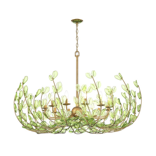 Crystorama Bridget 42in 12-Light Chandelier | Coastal Soft Gold Steel and Green Floral Glass | Dining Room & Entryway | 42 x 42 x 27.5 in | Model BGT-339-SG-GR