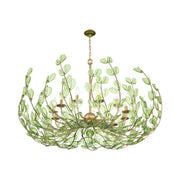 Crystorama Bridget 42in 12-Light Chandelier | Coastal Soft Gold Steel and Green Floral Glass | Dining Room & Entryway | 42 x 42 x 27.5 in | Model BGT-339-SG-GR