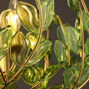 Crystorama Bridget 42in 12-Light Chandelier | Coastal Soft Gold Steel and Green Floral Glass | Dining Room & Entryway | 42 x 42 x 27.5 in | Model BGT-339-SG-GR