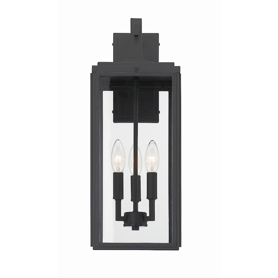 Crystorama Byron 3 Light Outdoor Wall Mount, Matte Black
