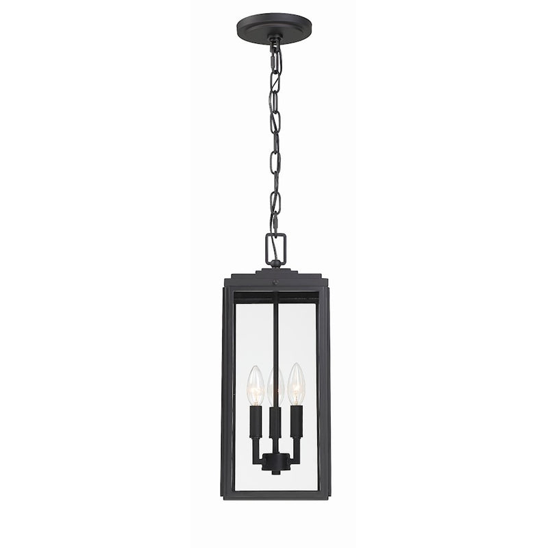 Crystorama Byron 3 Light Outdoor Pendant, Matte Black