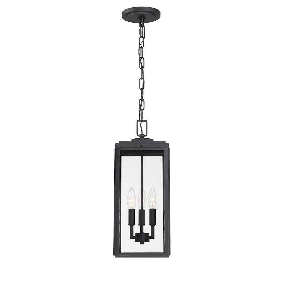 Crystorama Byron 3 Light Outdoor Pendant, Matte Black