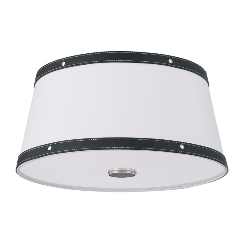Crystorama Callahan 3 Light 17" Flush Mount, Polished Nickel/White