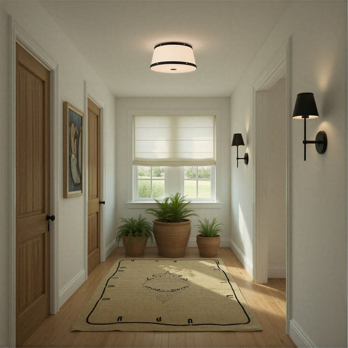 Crystorama Callahan 3 Light 17" Flush Mount, Polished Nickel/White