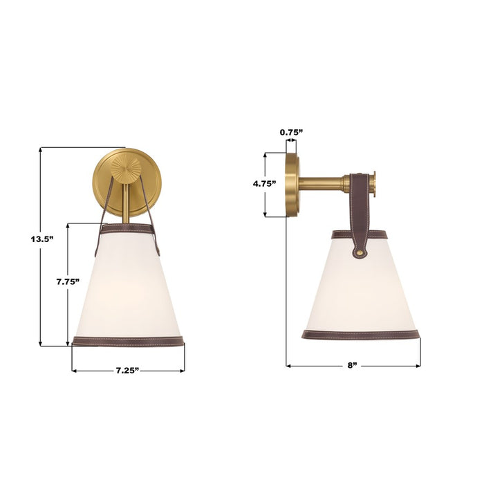 Crystorama Callahan 1 Light 7.25" Sconce, Luxe Gold/White