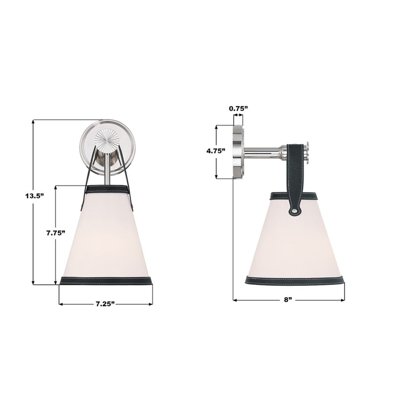 Crystorama Callahan 1 Light 7.25" Sconce, Polished Nickel/White