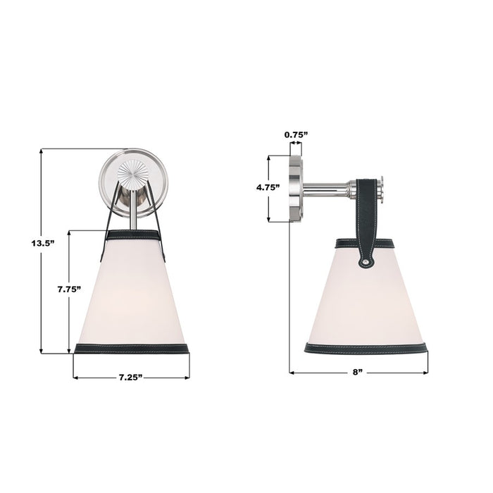 Crystorama Callahan 1 Light 7.25" Sconce, Polished Nickel/White