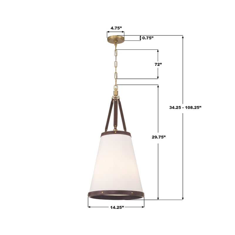 Crystorama Callahan 3 Light 14.25" Pendant, Luxe Gold/White