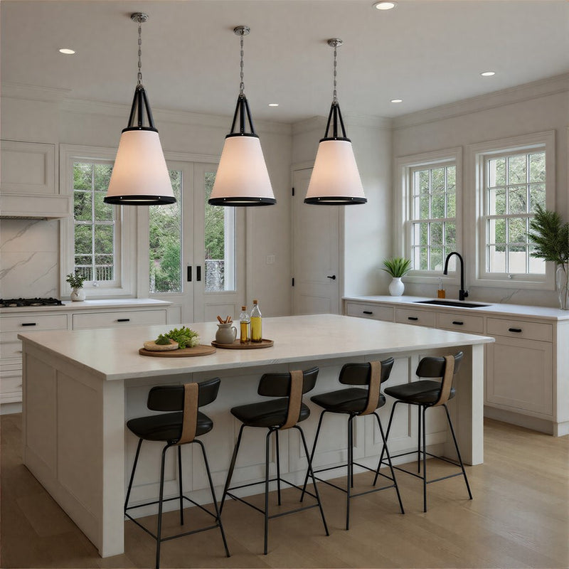 Crystorama Callahan 4 Light 18" Pendant, Polished Nickel/White