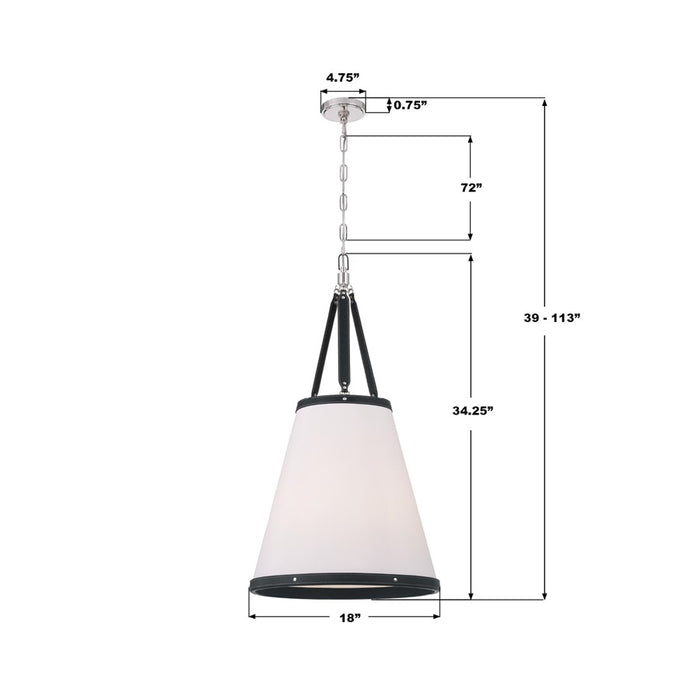 Crystorama Callahan 4 Light 18" Pendant, Polished Nickel/White