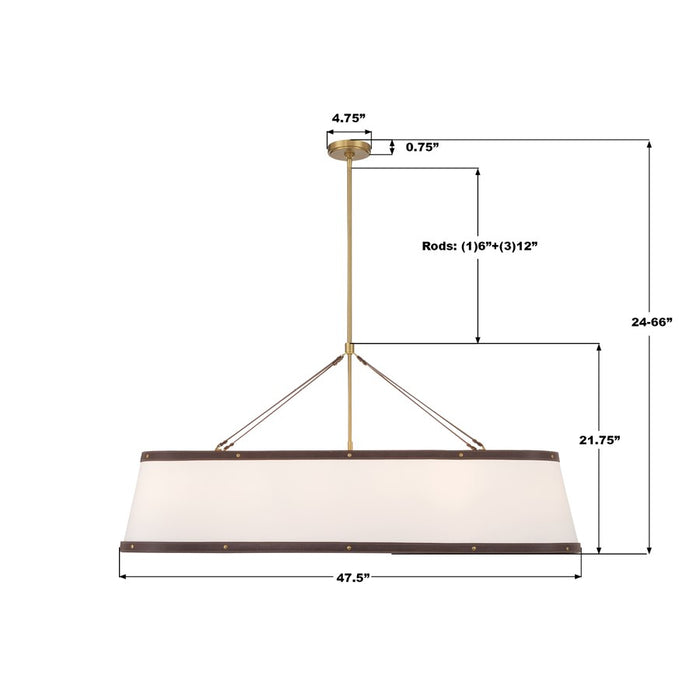 Crystorama Callahan 6 Light 47.5" Chandelier, Luxe Gold/White