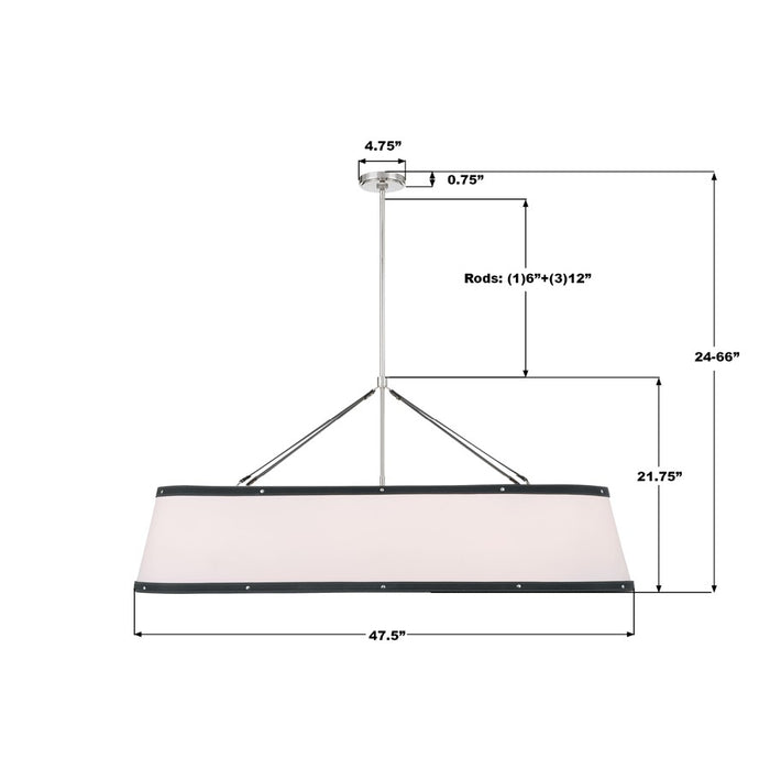 Crystorama Callahan 6Lt 47.5" Chandelier, Polished Nickel/White