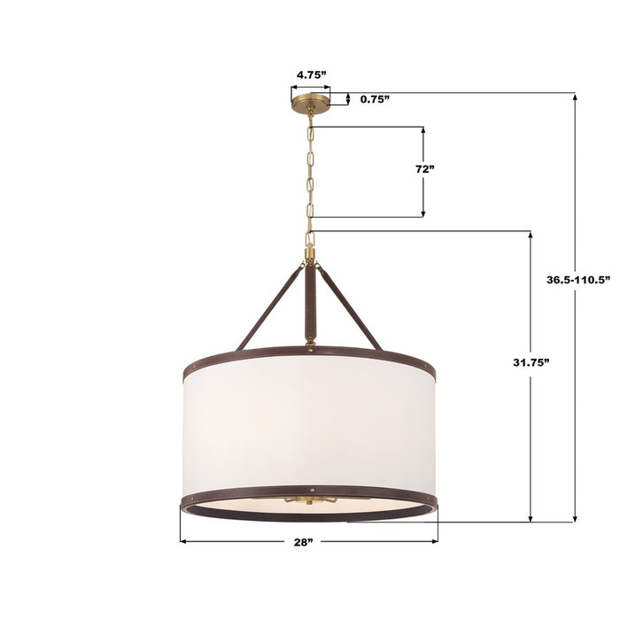 Crystorama Callahan 8 Light 28" Pendant, Luxe Gold/White
