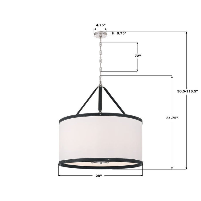 Crystorama Callahan 8 Light 28" Pendant, Polished Nickel/White