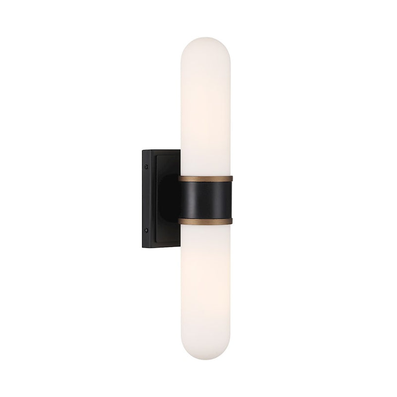 Crystorama Capsule 2 Light Sconce, Black/Textured Gold/White