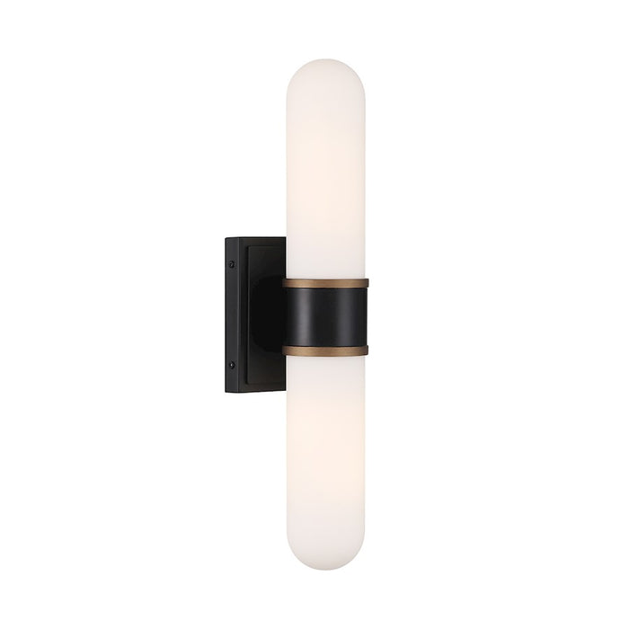 Crystorama Capsule 2 Light Sconce, Black/Textured Gold/White - CAP-8512-MK-TG