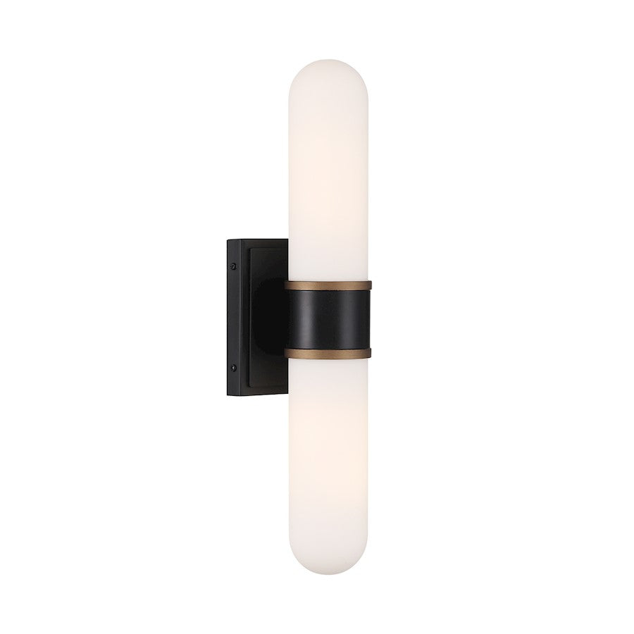 Crystorama Capsule 2 Light Sconce, Black/Textured Gold/White - CAP-8512-MK-TG