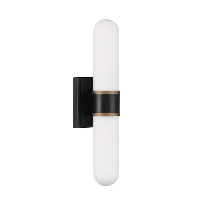 Crystorama Capsule 2 Light Sconce, Black/Textured Gold/White