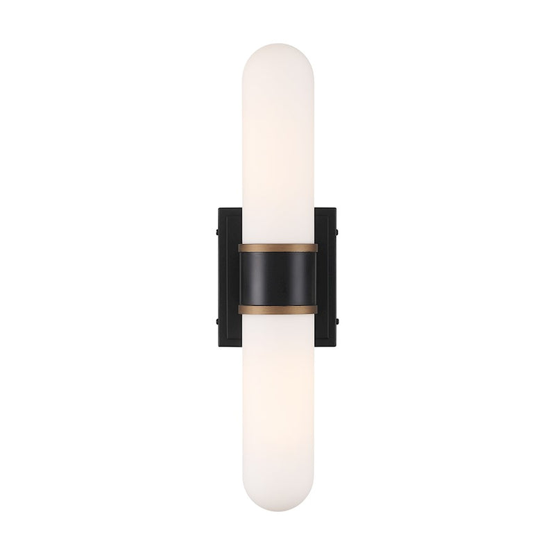 Crystorama Capsule 2 Light Sconce, Black/Textured Gold/White