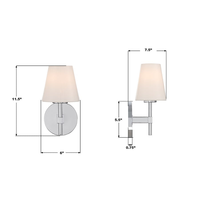 Crystorama Colton 1 Light 6" Sconce, Polished Chrome/White